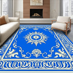 Royal Blue Ivory Sunburst Medallion Rug