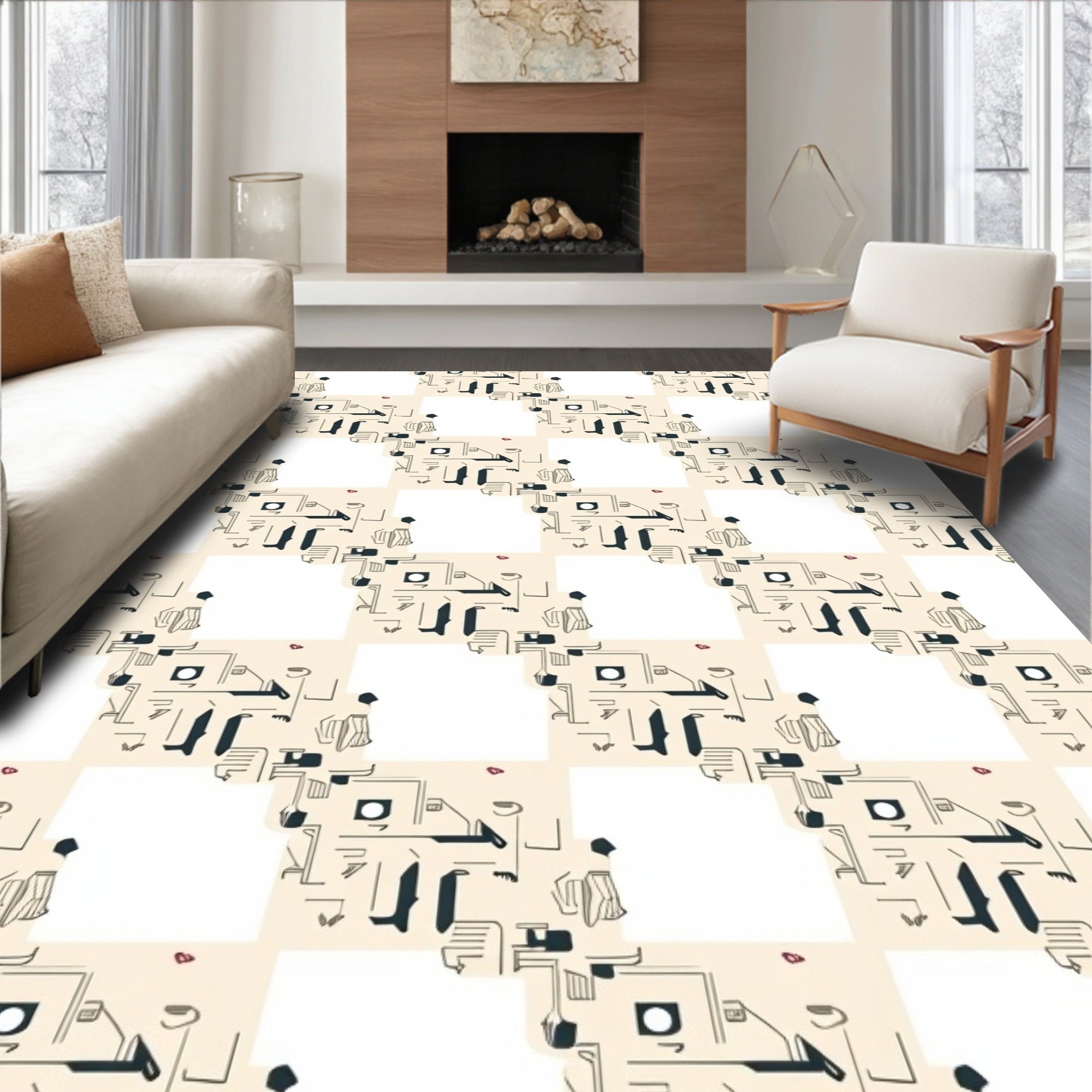 Abstract Face Line Art Overlay Rug
