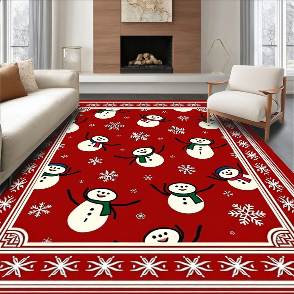 Christmas Snowman Snowflake Red Accent Rug