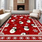 Christmas Snowman Snowflake Red Accent Rug