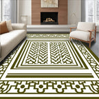 Geometric Olive Green Lattice Frame Rug