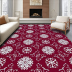 Deep Red White Flourish Mandala Rug
