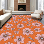 Retro Pink Orange Floral Burst Rug