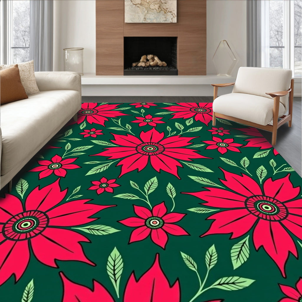 Vibrant Red Floral Branches Rug
