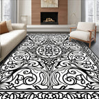 Intricate Black White Floral Medallion Art Rug