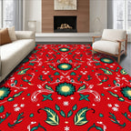 Red Green Golden Floral Medallion Rug