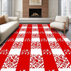 Bright Red Gingham Floral Medallion Rug
