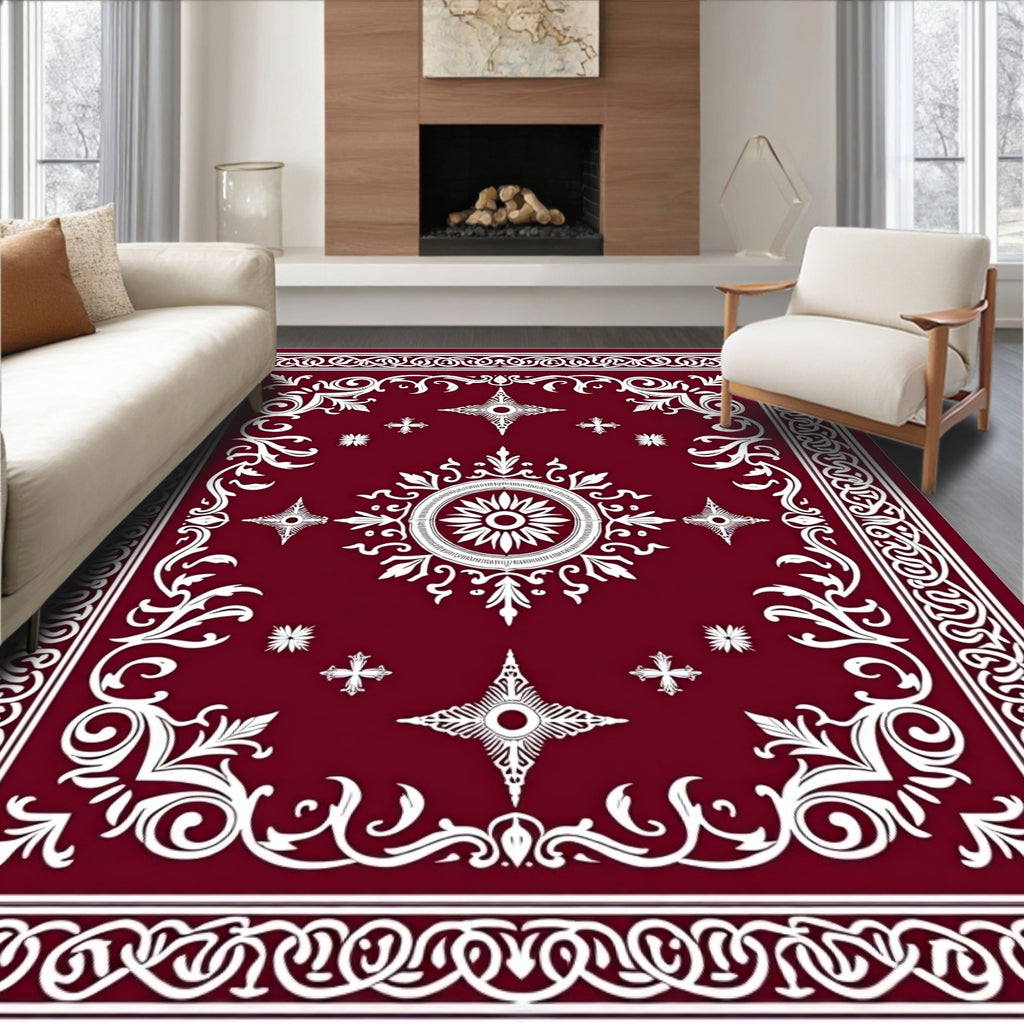 Deep Red Floral Starburst Medallion Rug