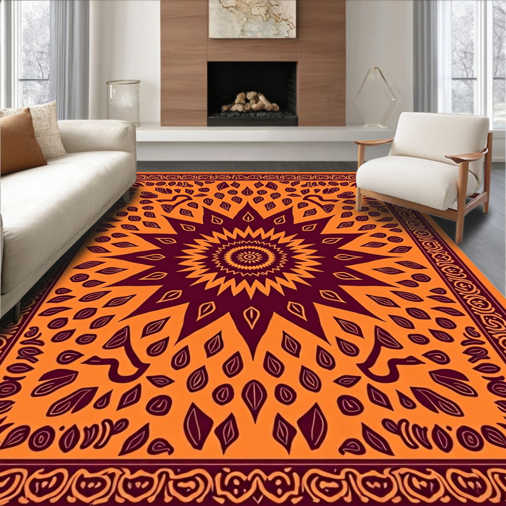 Orange Marigold Sunburst Paisley Border Rug