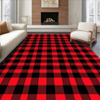 Classic Red Black Checkered Grid Rug