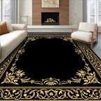 Golden Floral Ornate Scrolls Border Rug