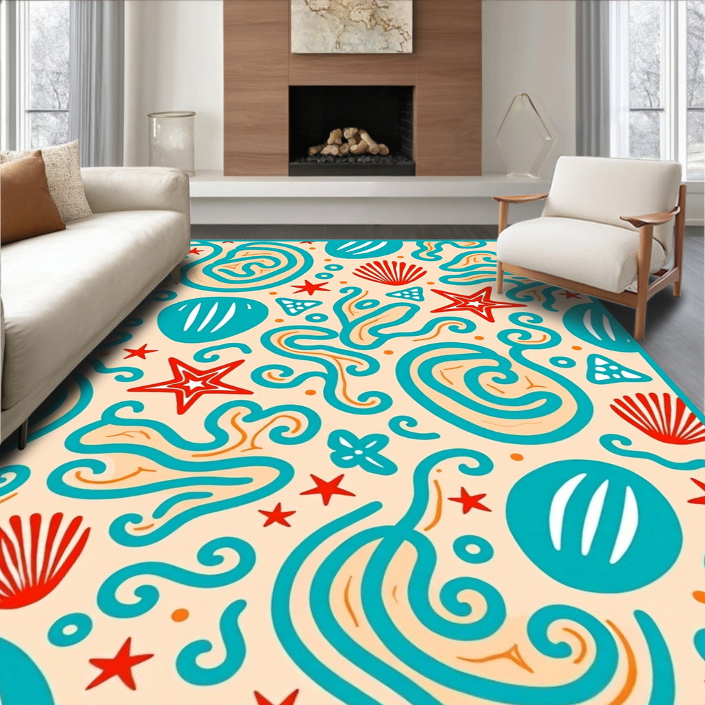 Coral Starfish Swirls and Shells Rug