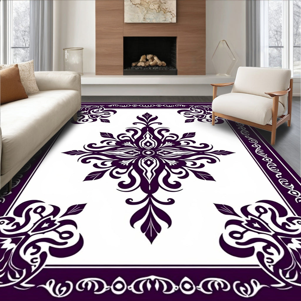 Deep Plum Floral Mandala Medallion Rug
