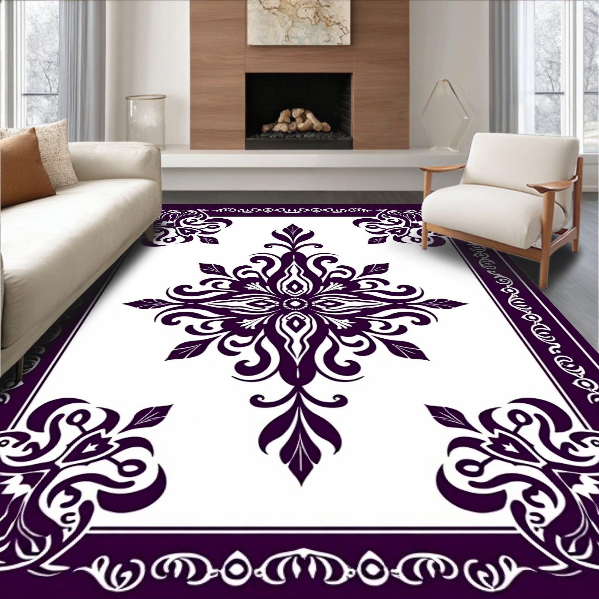 Deep Plum Floral Mandala Medallion Rug