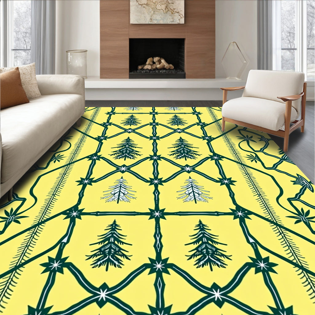 Yellow Green Forest Tree Landscape Rug