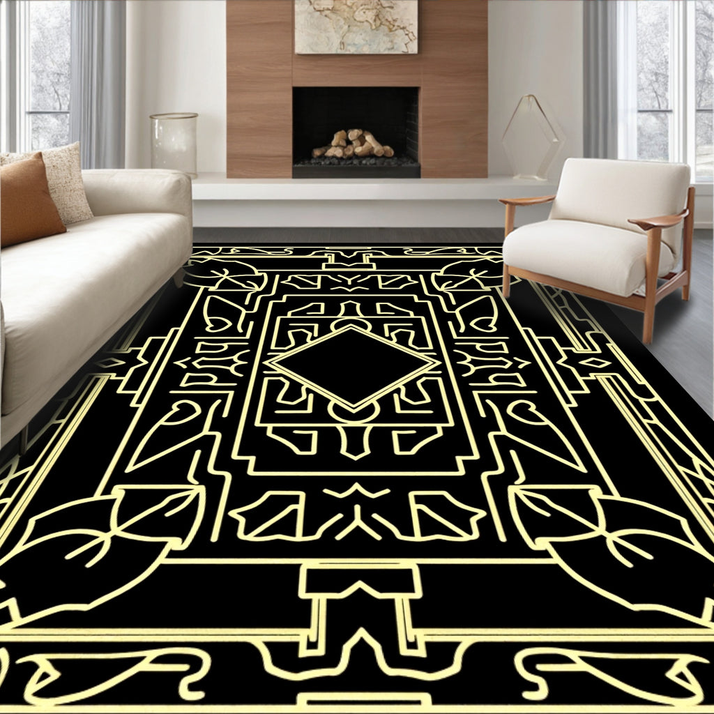 Art Deco Geometric Yellow Diamond Outline Rug