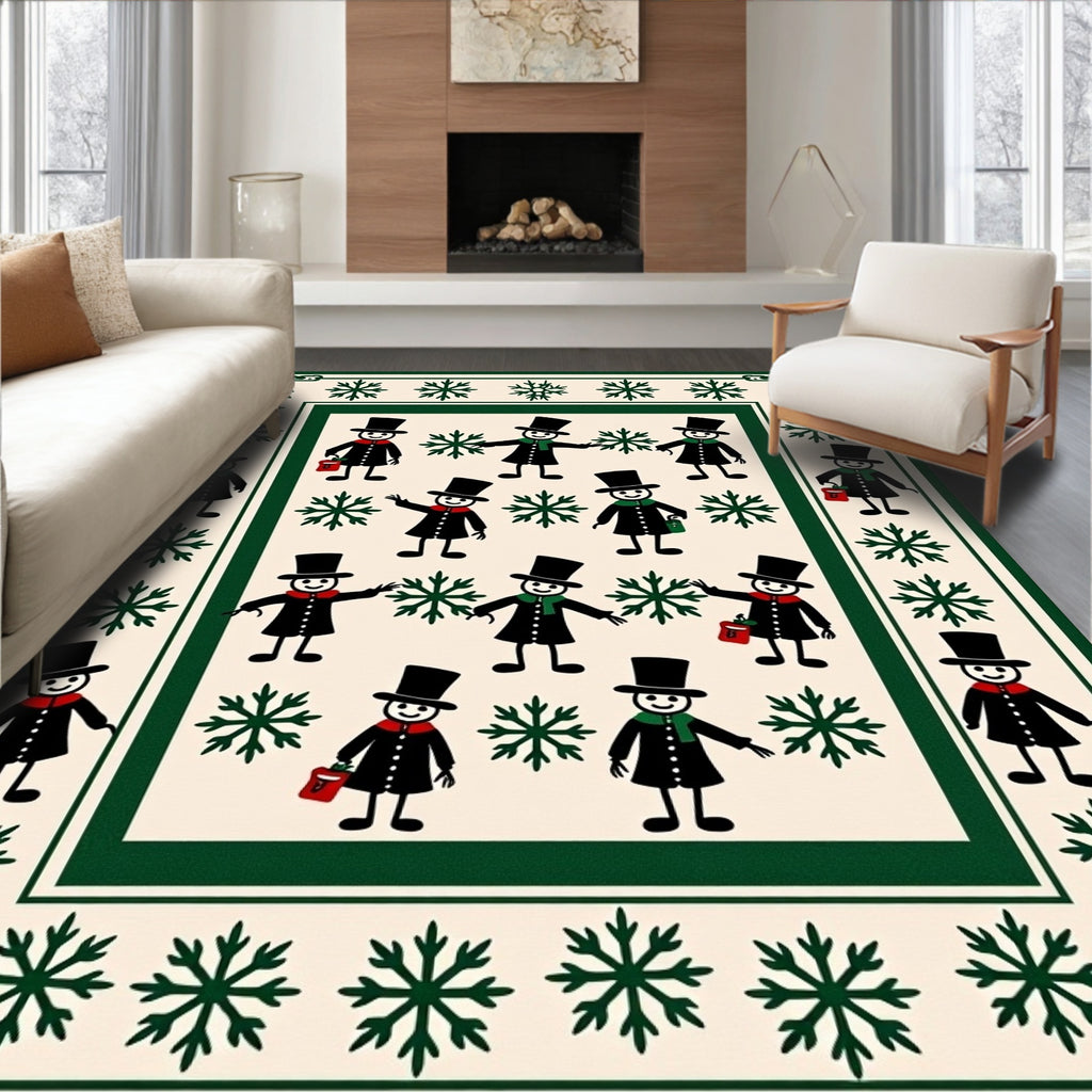 Festive Snowman Snowflake Cream Border Rug