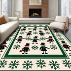 Festive Snowman Snowflake Cream Border Rug