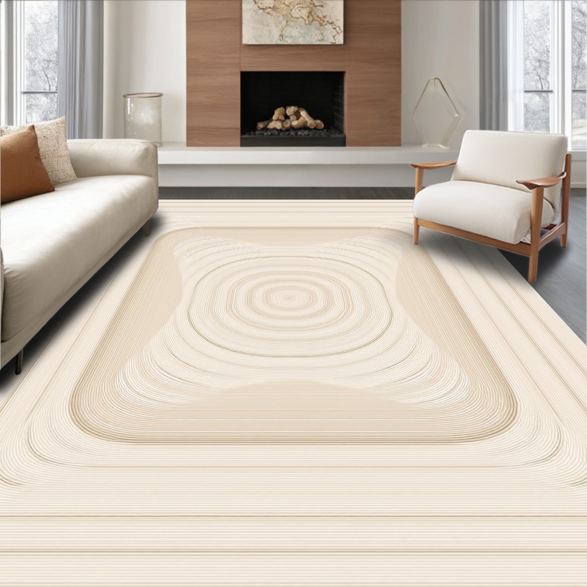 Minimalist Cream Concentric Squares Rug
