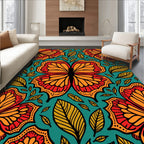 Vibrant Orange Red Butterfly Foliage Rug