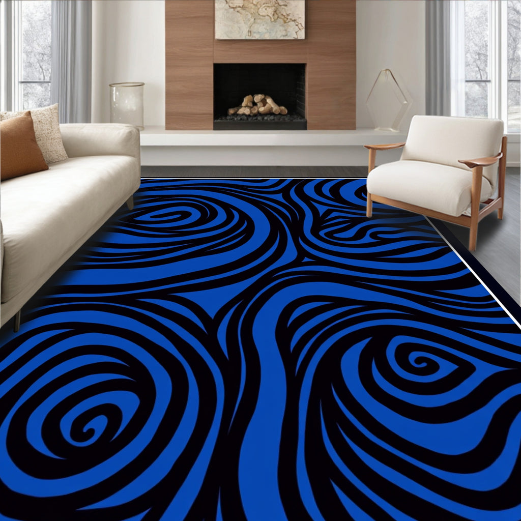 Dynamic Blue Black Swirl Organic Rug