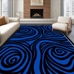 Dynamic Blue Black Swirl Organic Rug