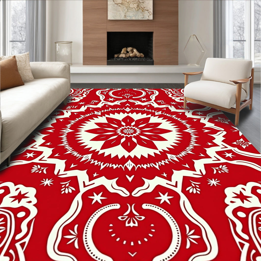Crimson Floral Medallion Symmetry Rug