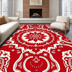 Crimson Floral Medallion Symmetry Rug