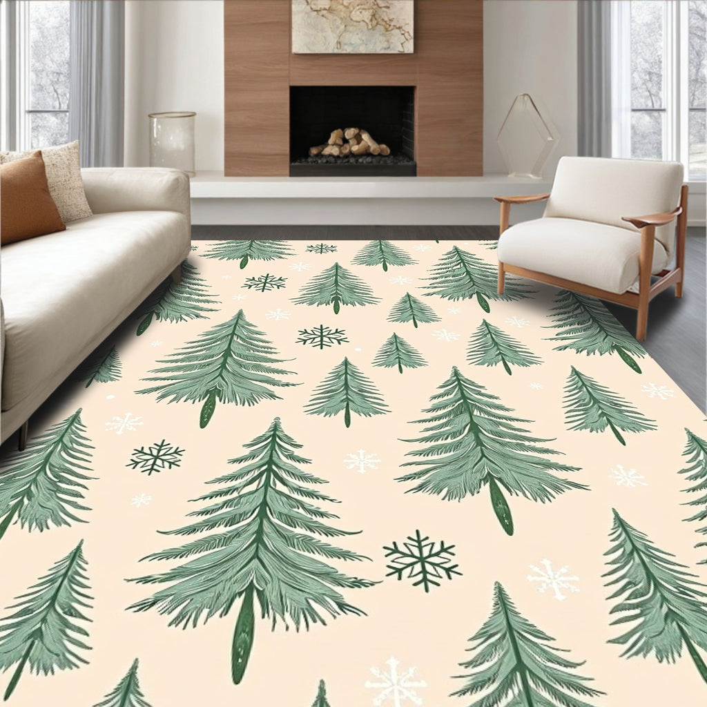 Green Pine Forest Snowflakes Rug