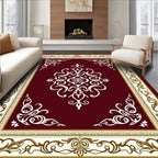 Burgundy Ivory Gold Damask Medallion Rug