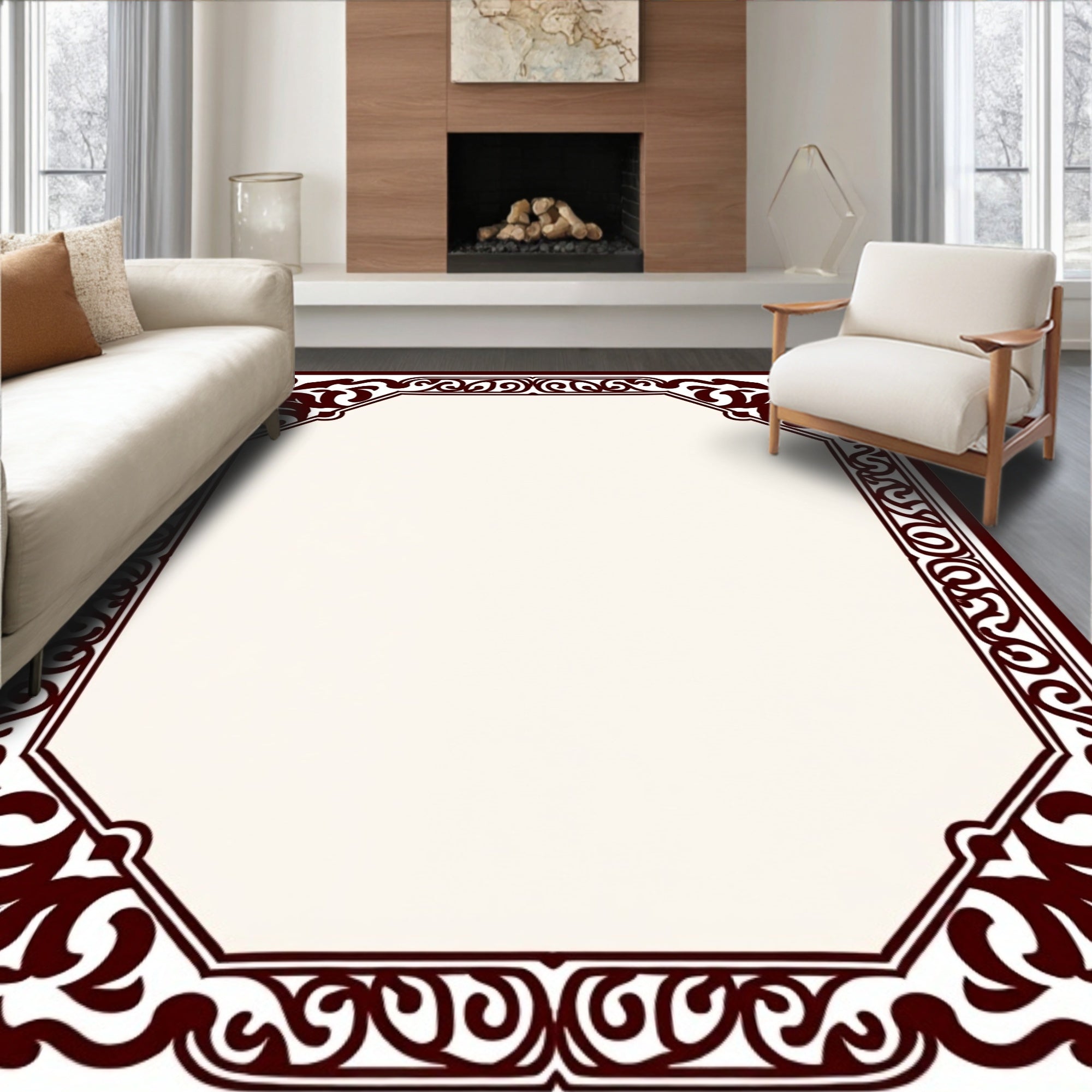Earthy Leaf Scroll Octagon Rug