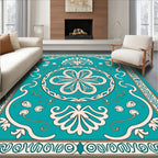 Ornate Teal Floral Medallion Border Rug