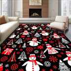 Red White Snowmen Christmas Trees Gifts Rug