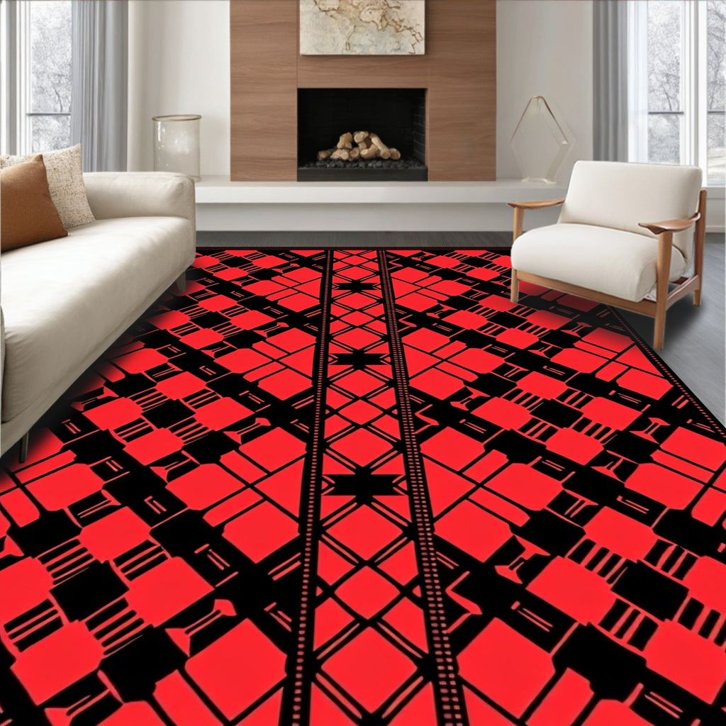 Bold Red Geometric Diamond Stripe Rug
