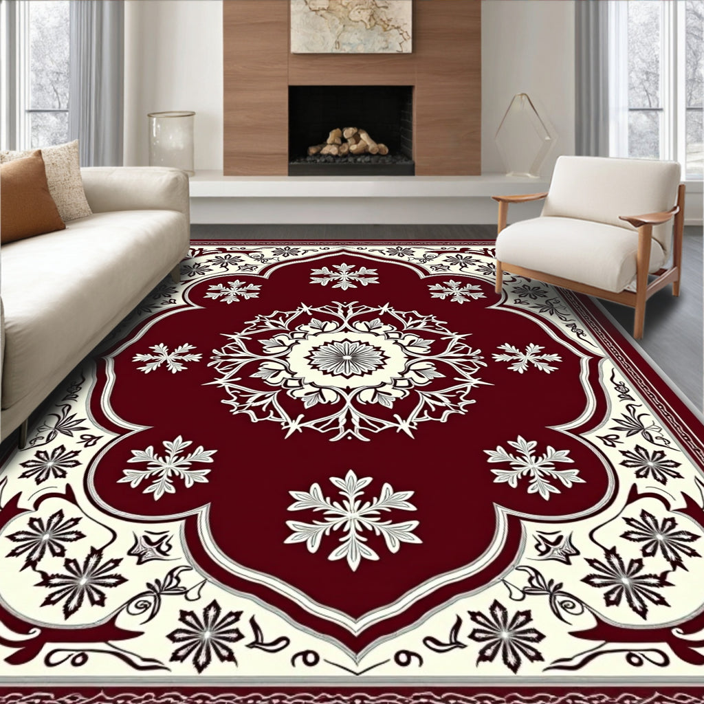 Crimson Ivory Floral Medallion Rug