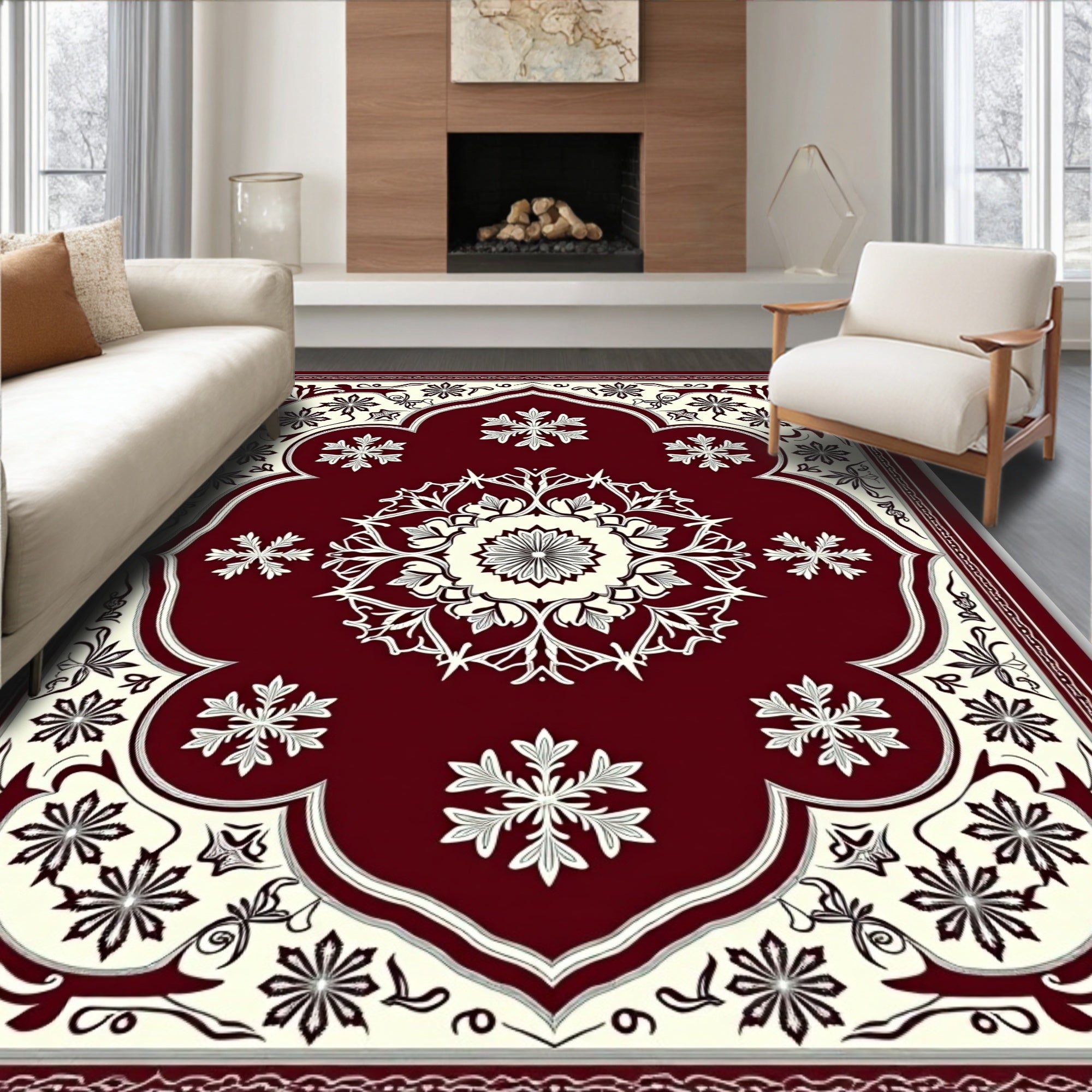 Crimson Ivory Floral Medallion Rug