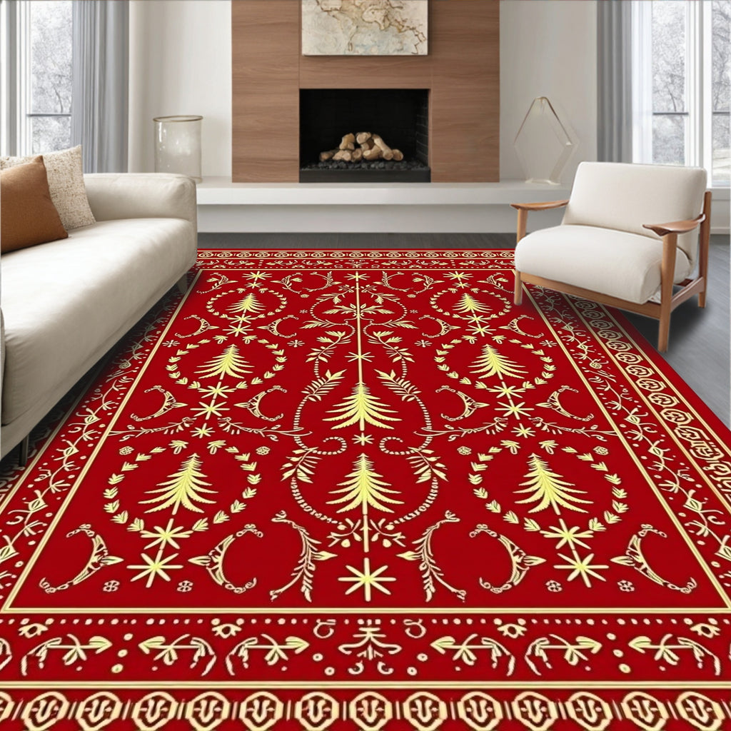 Crimson And Gold Tree Medallion Rug