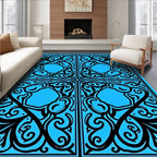 Vibrant Cyan Swirl Quatrefoil Ornamental Rug