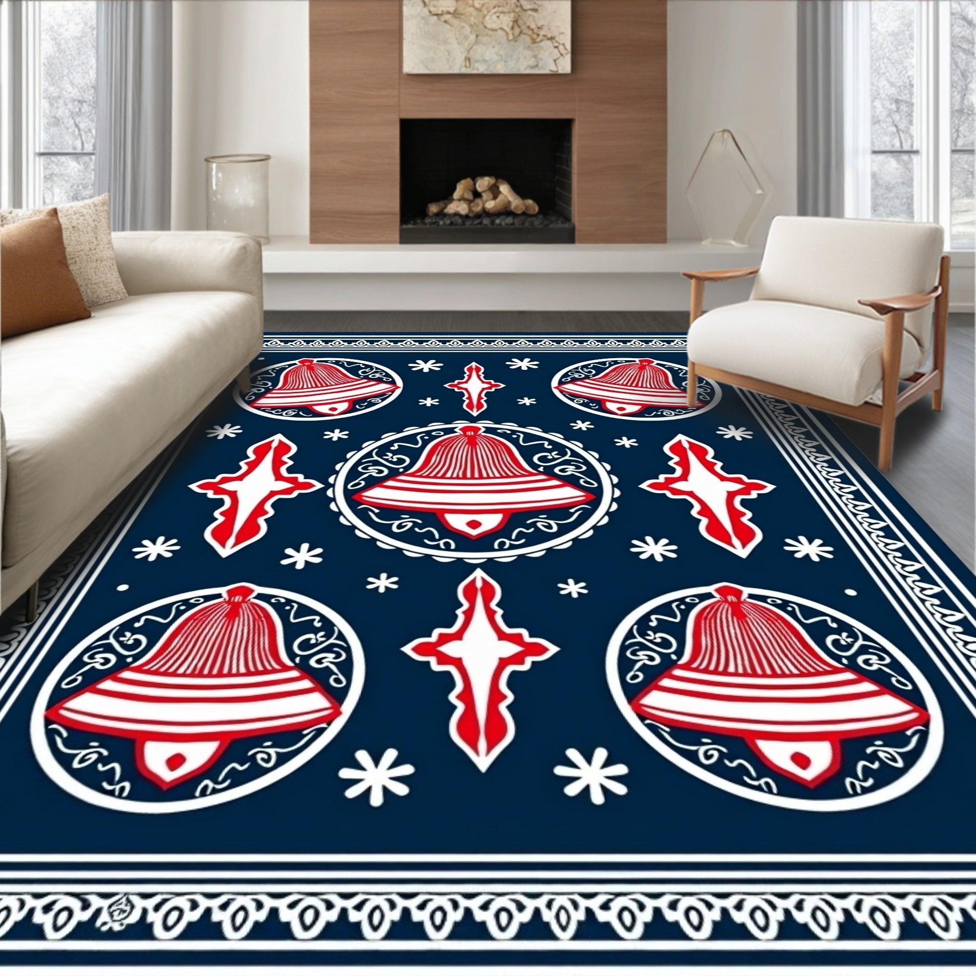 Vintage Navy Red Bell Cross Rug