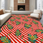 Bold Green Leaf Red Stripe Rug