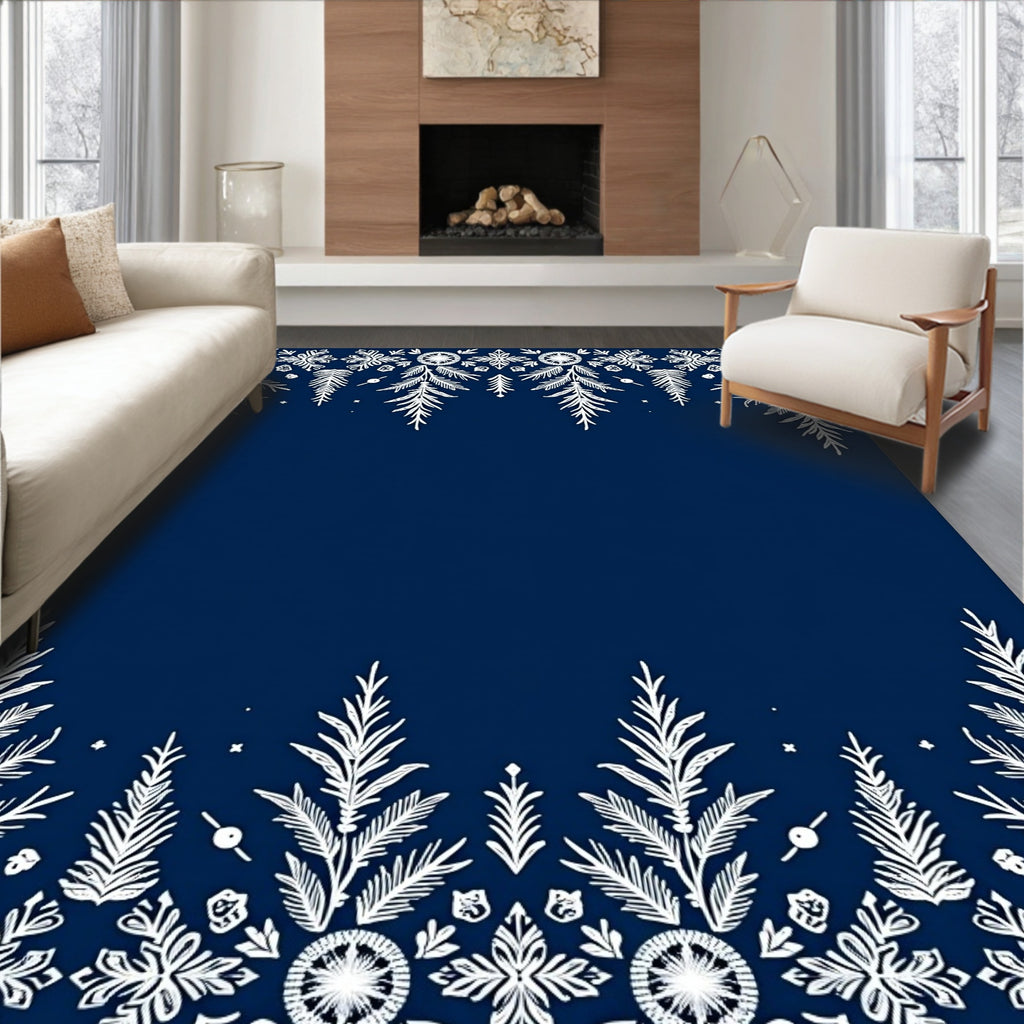 White Pine Needle Snowflake Border Rug