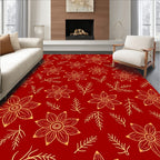 Golden Floral Sprig Red Rug