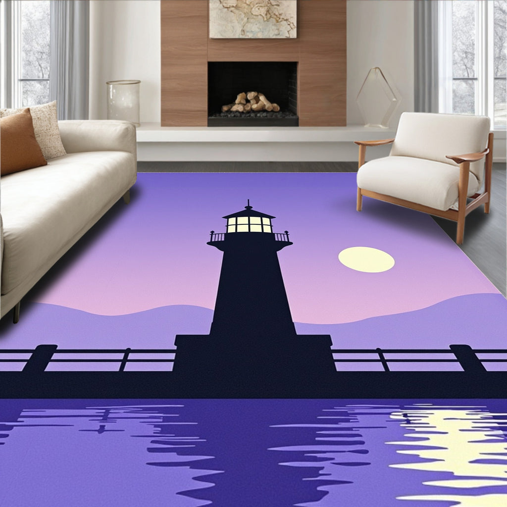 Twilight Purple Lighthouse Reflection Rug