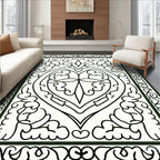 Ornate Black and White Oval Medallion Rug