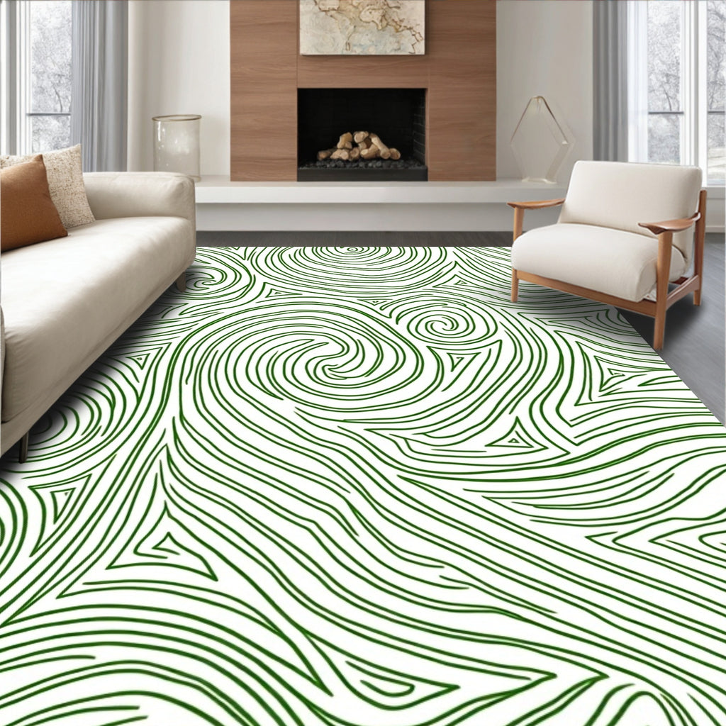 Emerald Green Swirling Lines Rug