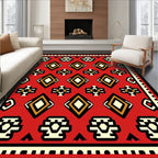 Bold Red Geometric Diamond Tribal Rug
