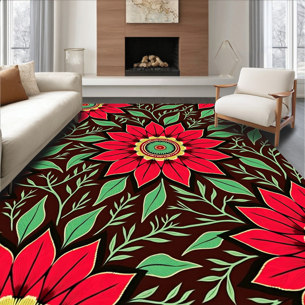 Red Crimson Floral Medallion Foliage Rug
