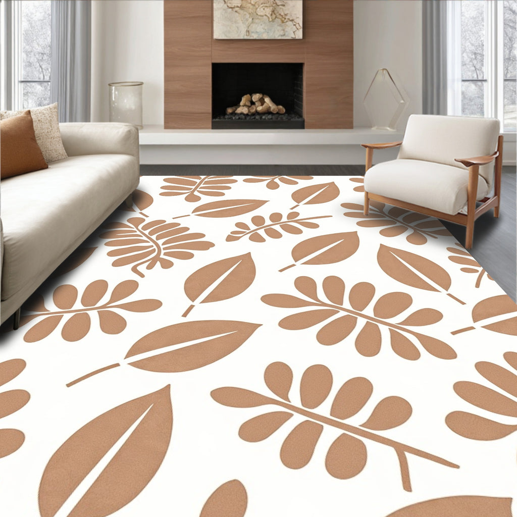 Modern Neutral Leaf Scatter Rug