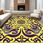 Bold Yellow Purple Swirling Animal Motif Rug