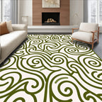 Green Swirl Abstraction Line Art Rug